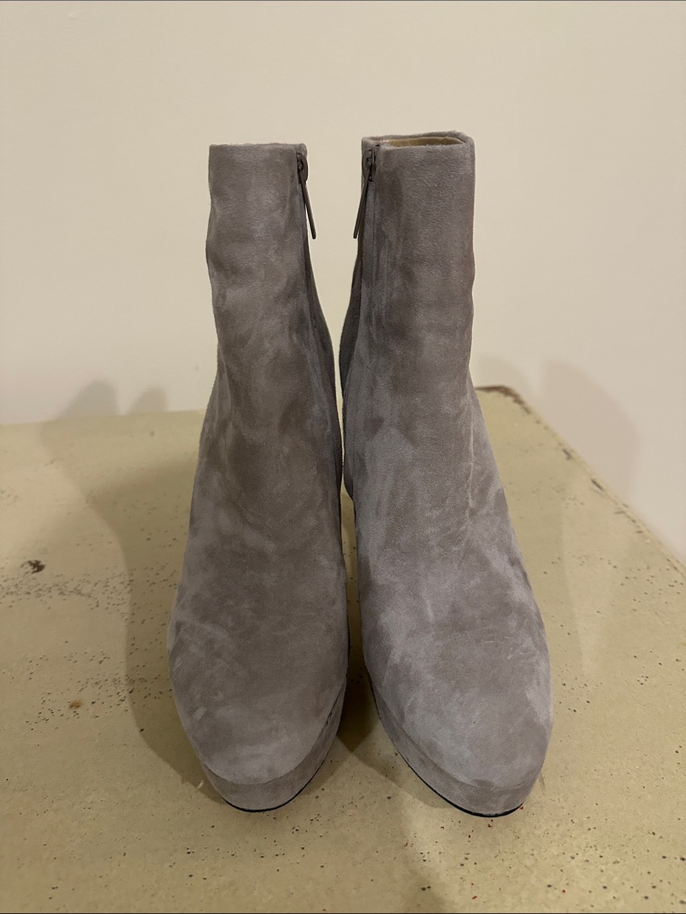 Veronica Beard Dali Platform Gray Stiletto Heeled Boots